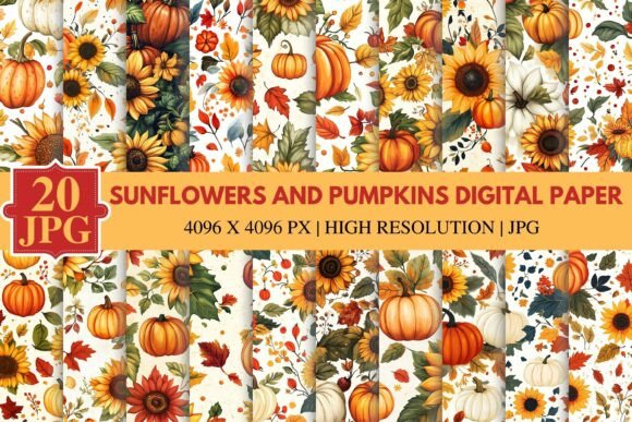 Autumnal Creativity: Exploring the Uses of Sunflowers and Pumpkins Digital Paper