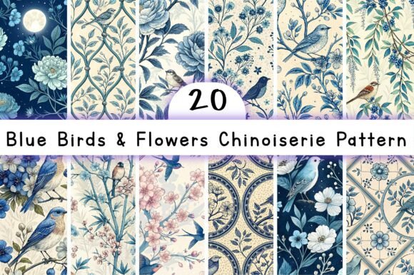 Blue Birds Flowers Chinoiserie Pattern: A Strategic Design Element for Creative and Business Projects