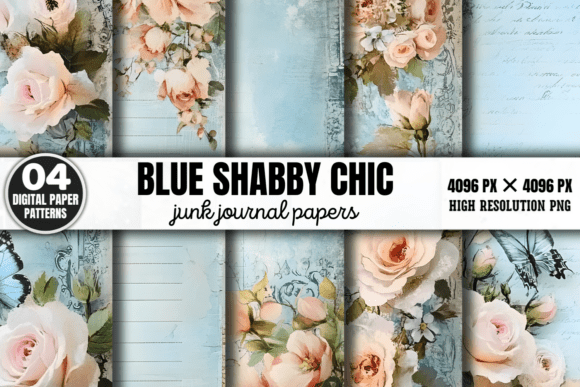 Blue Shabby Chic Junk Journal Paper 1 – A Creative Must-Have for Digital Artists and Crafters