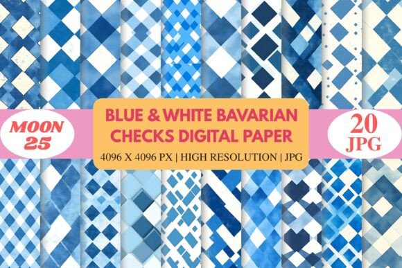 Blue White Bavarian Checks Paper for Creative Projects