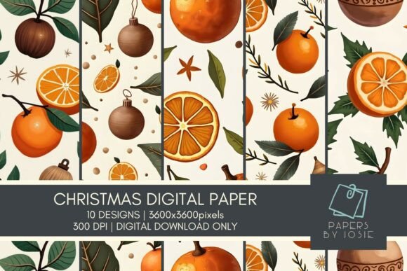 Boho Christmas Dried Orange and Christmas Pattern Digital Paper: A Creative Resource for Modern Artists and Entrepreneurs