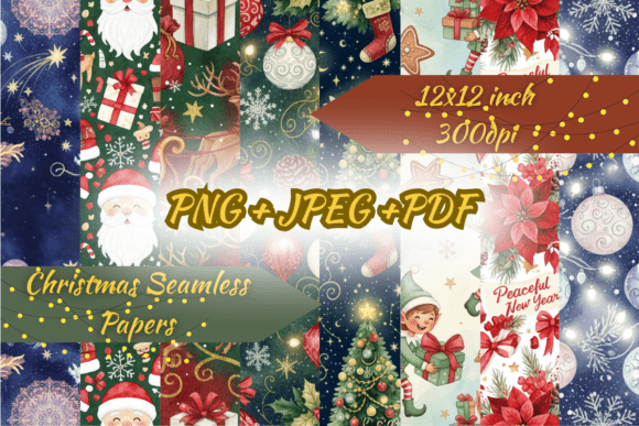 Bring Festive Elegance to Your Projects with the Watercolor Christmas Seamless Paper Set