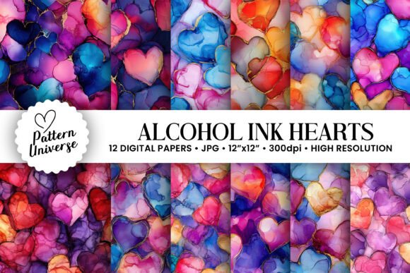 Colorful Alcohol Ink Heart Digital Paper: A Versatile Resource for Creative Projects