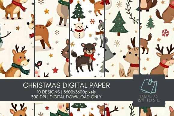 Cute Christmas Animals Digital Paper: A Designer’s Holiday Essential