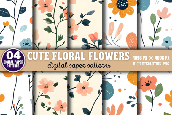 Cute Floral Flowers Digital Pattern 5: A Versatile Design Addition