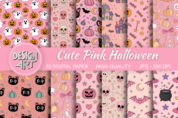 Cute Pink Halloween Digital Paper: A Versatile Resource for Creative Projects