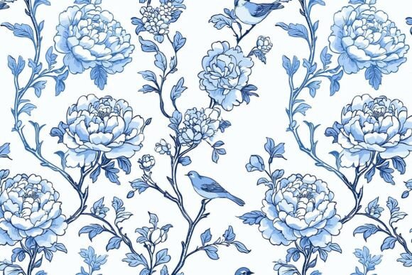 Floral Blue Chinoiserie Toile De Jouy 03: A Timeless Design for Modern Creativity