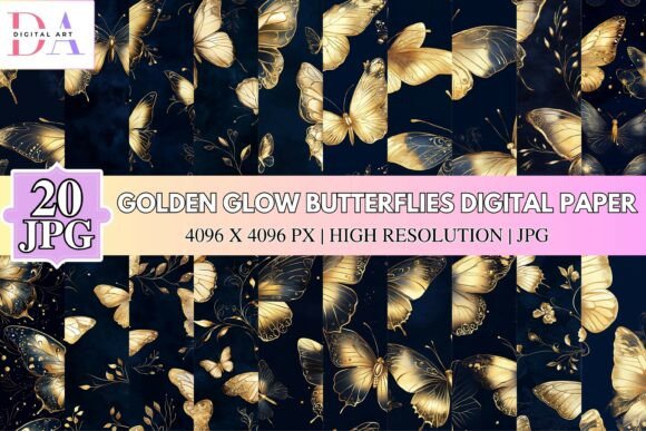 Golden Glow Butterflies Digital Paper: A Radiant Addition to Your Creative Toolkit