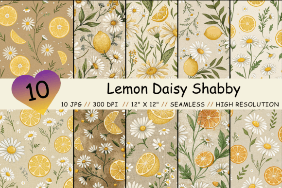 Lemon Daisy Shabby Digital Paper