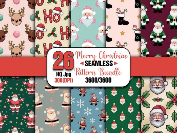 Merry Christmas Santa Pattern Bundle – A Festive Design Resource for Creative Projects