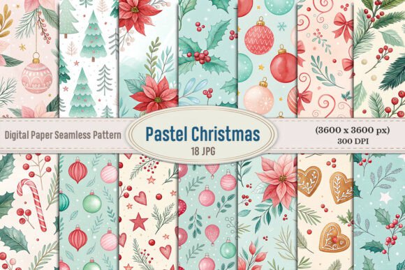 Pastel Christmas Seamless Pattern Bundle: A Versatile Resource for Holiday Creations