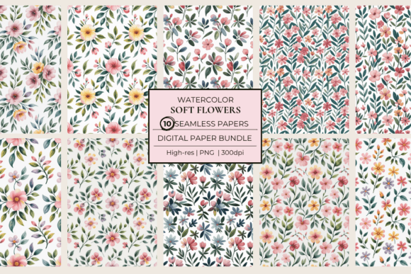 Soft Watercolor Flowers Seamless Papers