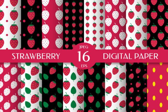 Strawberry Digital Paper Bundle. Summer