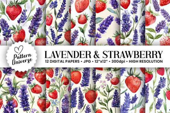 Watercolor Lavender Strawberry Pattern