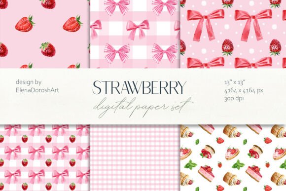 Watercolor Strawberry Digital Paper Pack